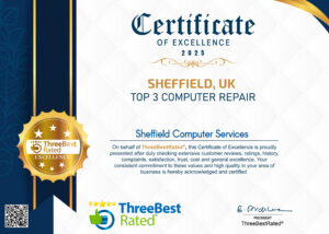 Sheffield Computer Services - Certificate of Excellence from Three Best Rated