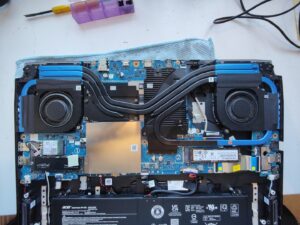 Gaming laptop with base cover removed (Sheffield Computer Services repair near me Heeley S2)